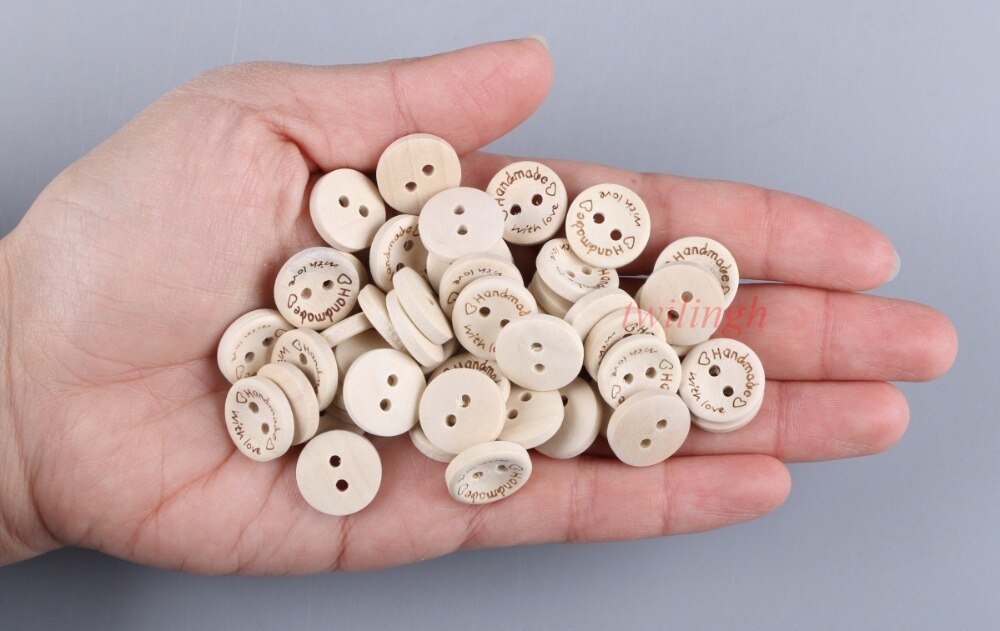 twilingh 50Pcs Natural Color Wooden Buttons Handmade Letter Love 2 Holes
