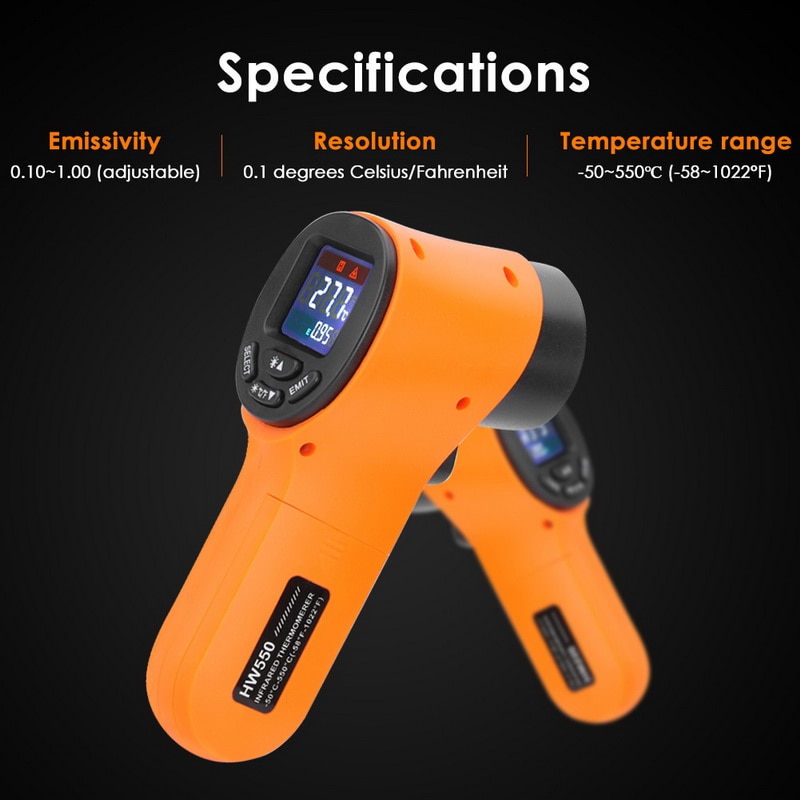 HW550 Handheld Infrared Thermometer Non-contact Temperature- -50~550°C LCD Kitchen Digital Termometer Sensor