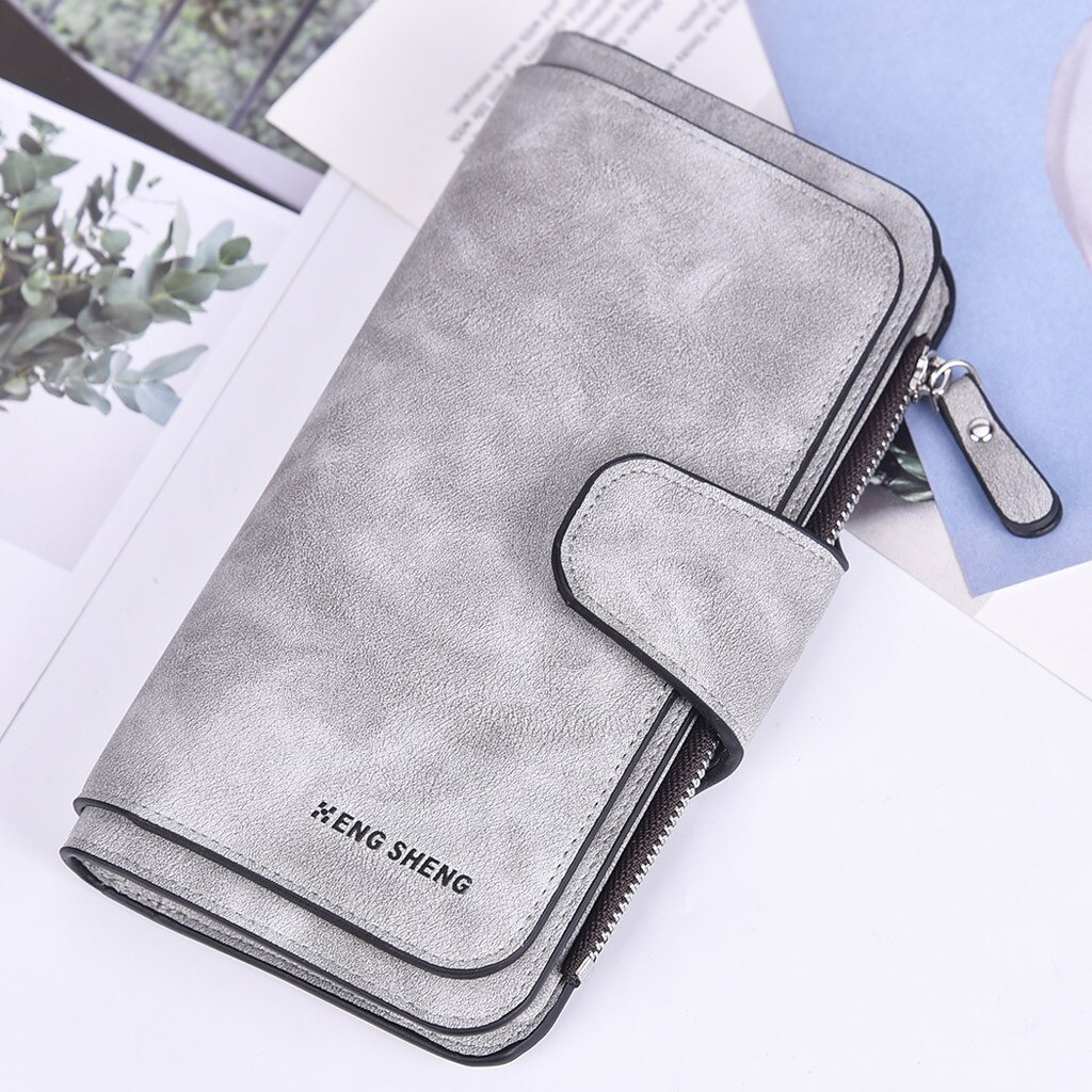 Vrouwen Portefeuilles Nubuck Leer Rits Portemonnee Vrouwen Lange Portemonnee Drievoudige Multi-Card Matte Clutch carteira