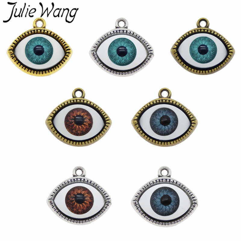 Julie Wang 7PCS Legering Human Evil Eye Charms Plastic Oogbol Multicolor Ketting Hangers Armband Sieraden Maken Accessoire: Mixed 7 Colors