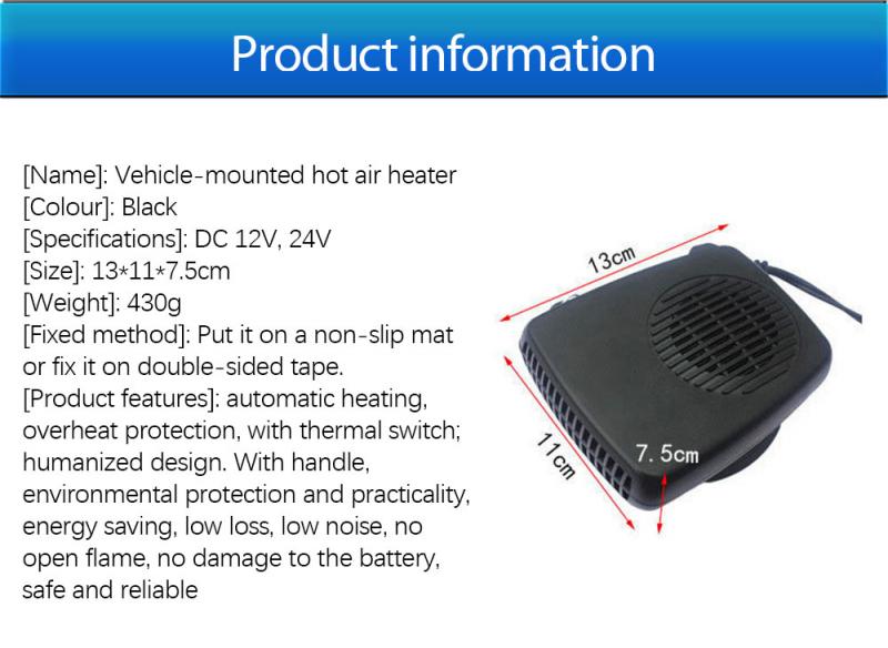 Podgrzewacz samochodowy grzejnik elektryczny 12V/24V 200W wentylator ogrzewający i chłodzący odmrażacz przedniej szyby Demister 360 stopni obrót ABS
