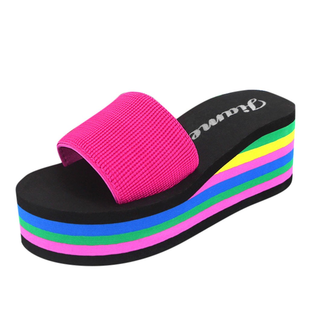 Women's Platform Bath Slippers Wedge Beach Shoes High Thick-Soled Heel Sandals Flops Sandalias Mujer: Hot Pink / 40