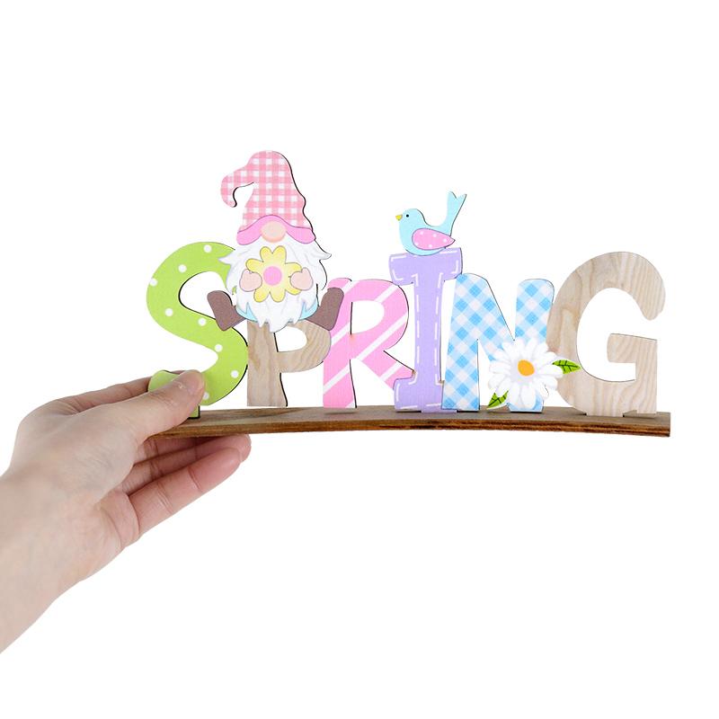Happy Easter Spring Wooden Letters Decoration Easter Ornaments Bunny Carrot Faceless Gnome Wood Craft Kids Toys Party Decor