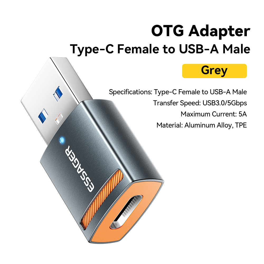 Essager USB3.0 OTG Adapter Typ-C USB-A Micro Buchse auf USB Micro iP Typ-C Stecker Konverter für MacBook Xiaomi iPhone OTG Adapter: Matte Schwarz