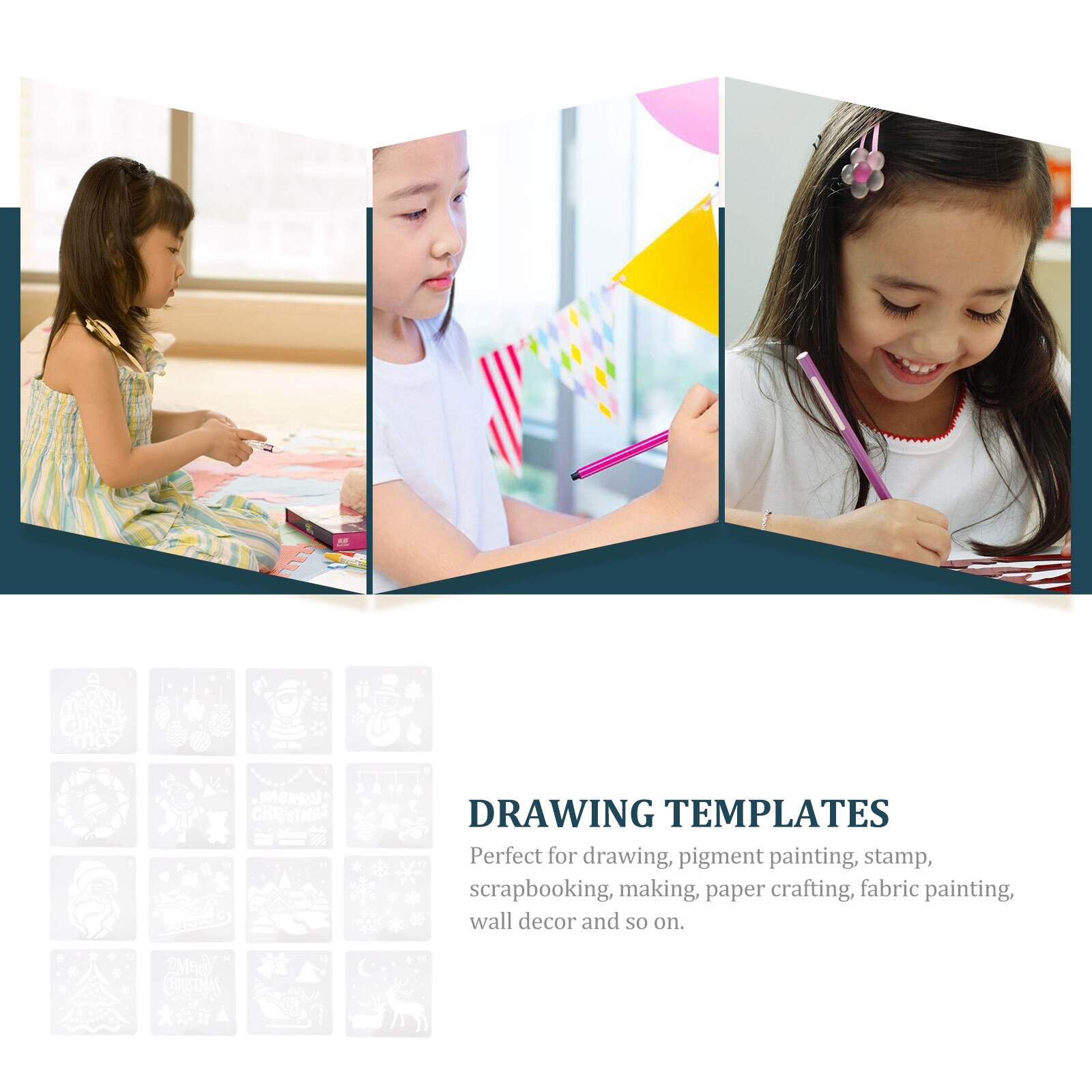 16Pcs Hollow Painting Stencils Wall Painting Spraying Templates Reusable Stencils