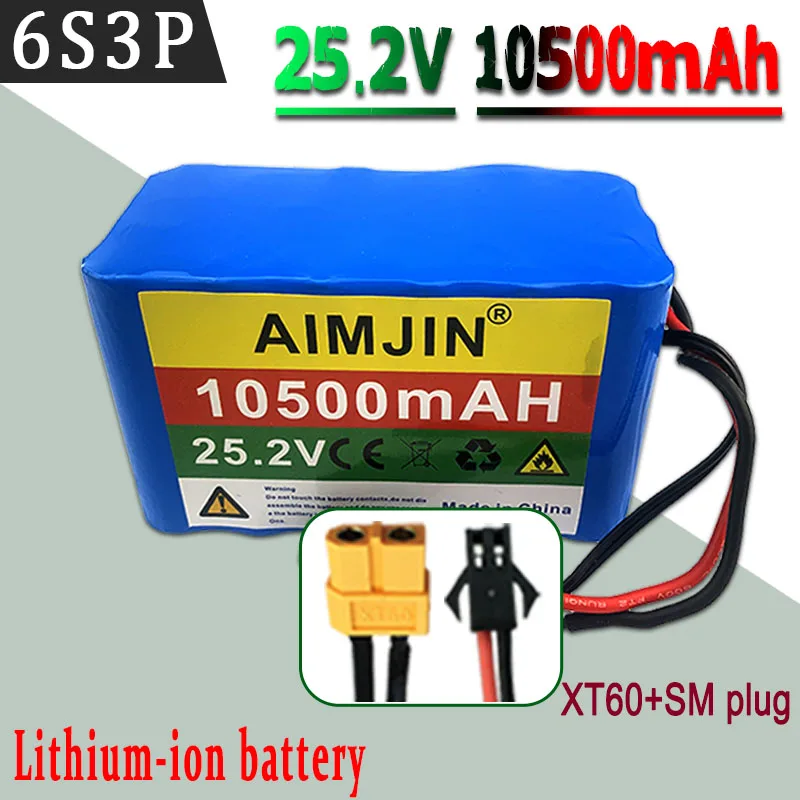 100% 24V 10Ah 6S3P 18650 Batterij Lithiumbatterij 25.2v 10000mAh Elektrische/Li-ion Batterij + Oplader: Sky Blue
