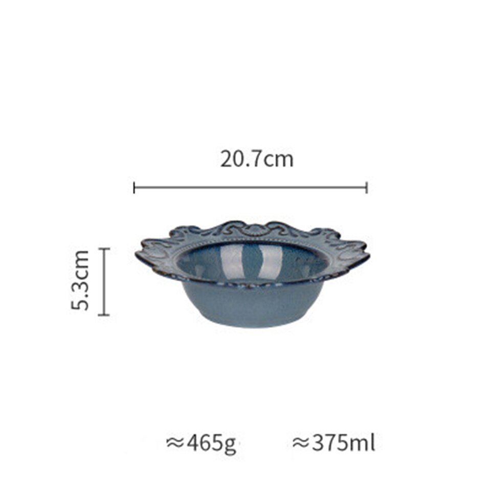 Vintage Relief Glazed Ceramic Food Dish Plate Fruit Dessert Plate Dish Meal Pasta Plate Soup Noodle Bow Plate Dishes Dinnerware: SKU-05