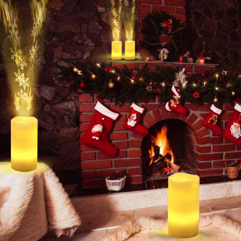 Christmas Decors AA battery powered remote control LED candle light Christmas rotating paraffin candle projection lamp