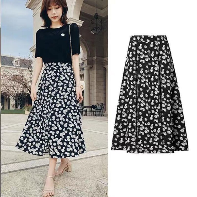 Zomer Student Kleine Daisy Rok Bloemen Rok Vrouwelijke Hoge Taille Alle-Wedstrijd A-Lengte Chiffon rok Mode