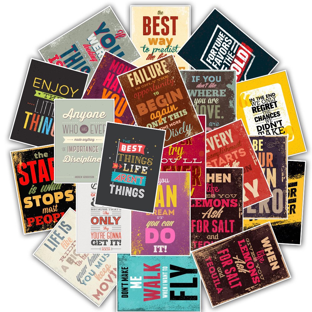 25PCS Motivational Typography Life Quotes Diary Stickers Planner Memo Scrapbooking Sticker Stationery Child Laptop Stickers