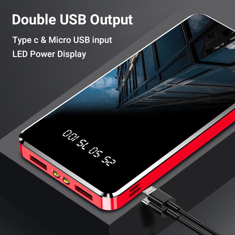 Floveme Spiegel Screen Power Bank 20000 Mah Dual Usb Led Display Powerbank Draagbare Oplader Voor Xiaomi Externe Batterij Poverbank