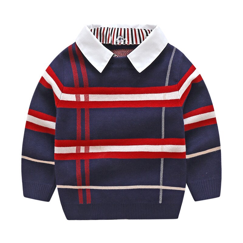 Varma barnkläder höst vinter baby pojke pullover kläder baby långärmad barntröja stickad barnskjorta: Blå / 5