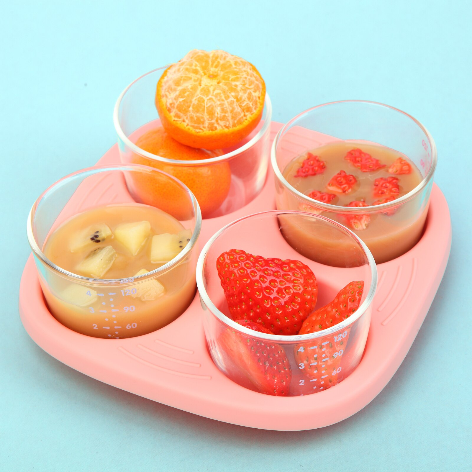 Glass Baby Food Storage Containers COMI Reusable 4OZ Jars with Sealed Silicone Lids and Tray, Pack of 4 Dishwasher Friendly