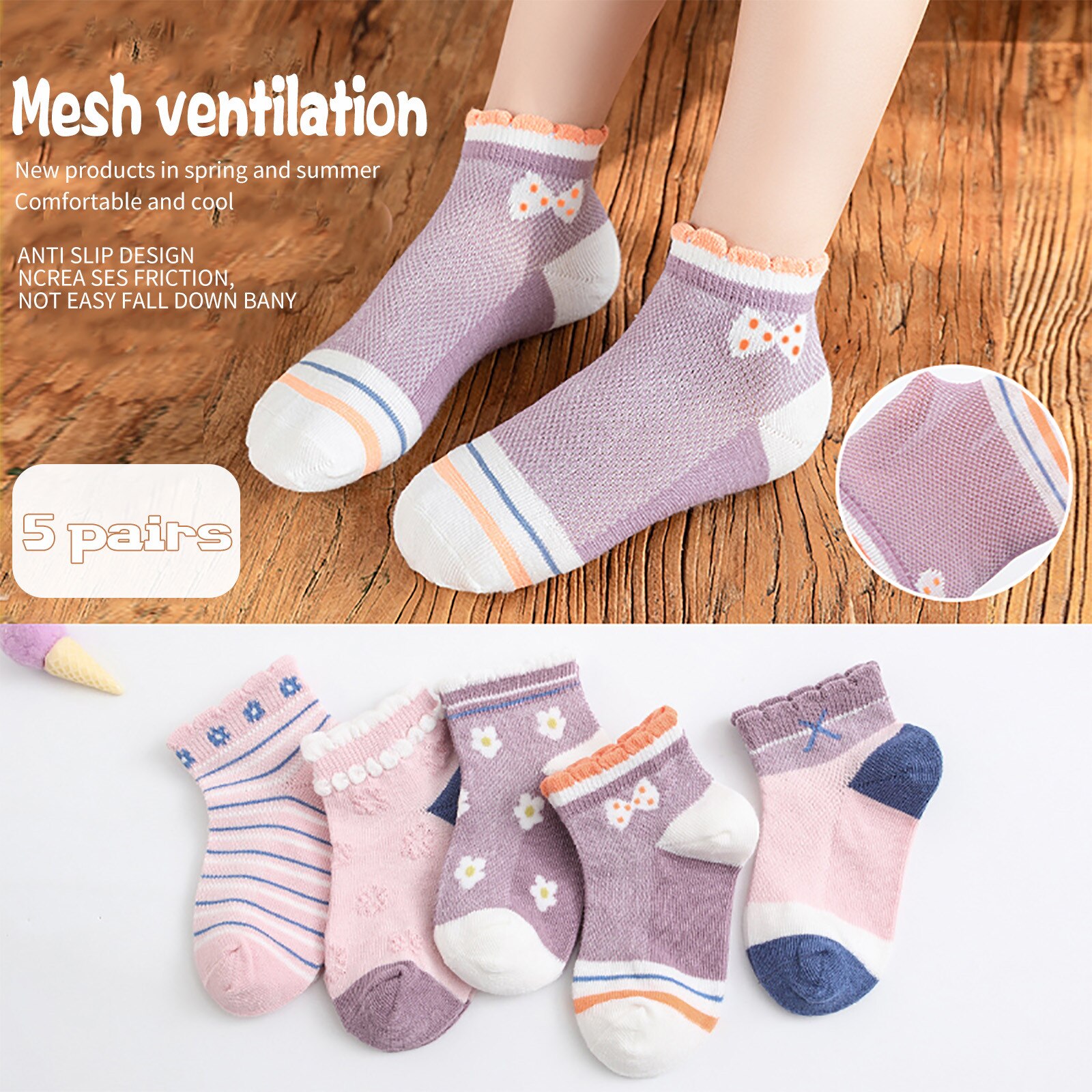 Kleinkind Jungen Mädchen Socken Gemütliche Atmungs Unisex kinder socken Sommer Nicht-slip Short Blume Drucken Socken Für Baby mädchen 5 Paar