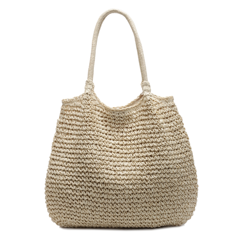 Bolsos de hombro de tela lisa de gran capacidad, bolsos de playa calados para mujer, bolsos de mujer a la venta 2025, bolsos de mujer sólidos con cremallera a la: Beige