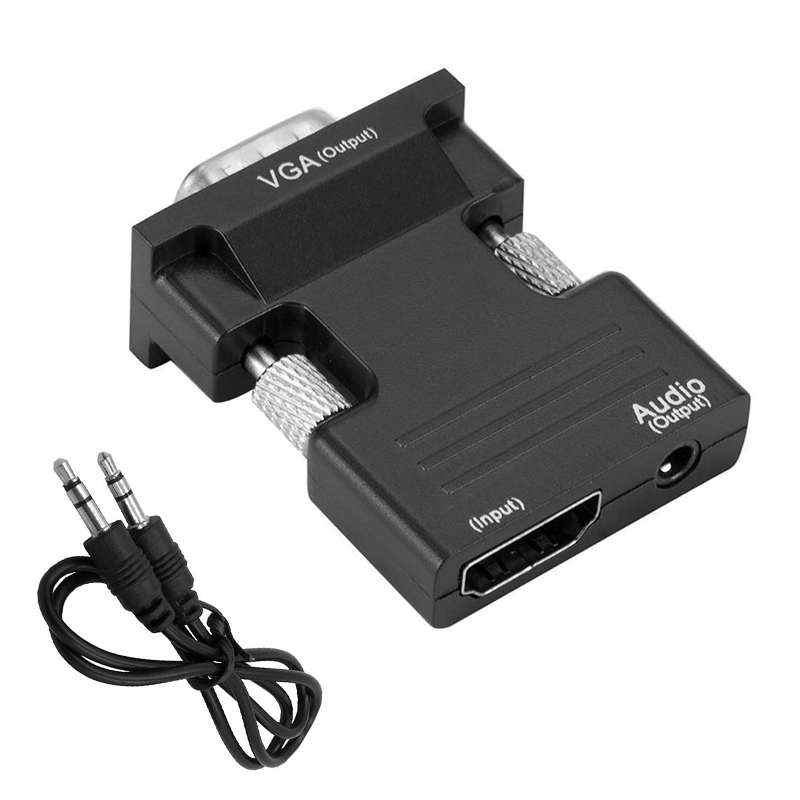 Adapter kompatybilny z HDMI na VGA konwerter TV Box 1080P PC Aux Jack 3.5 kabel wideo audio projektor Monitor Display Port: czarny