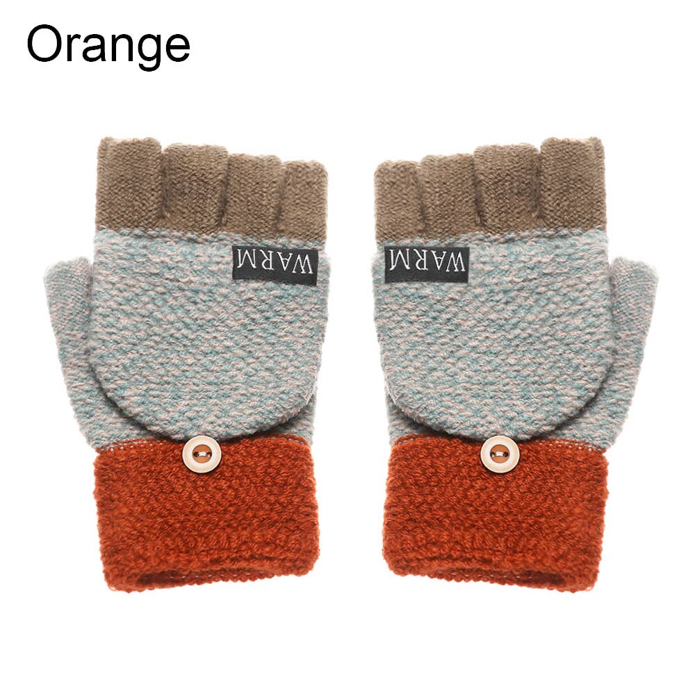 Winter Warm Thickening Wool Gloves Knitted Flip Fingerless Flexible Exposed Finger Thick Mittens for Men Women: orange