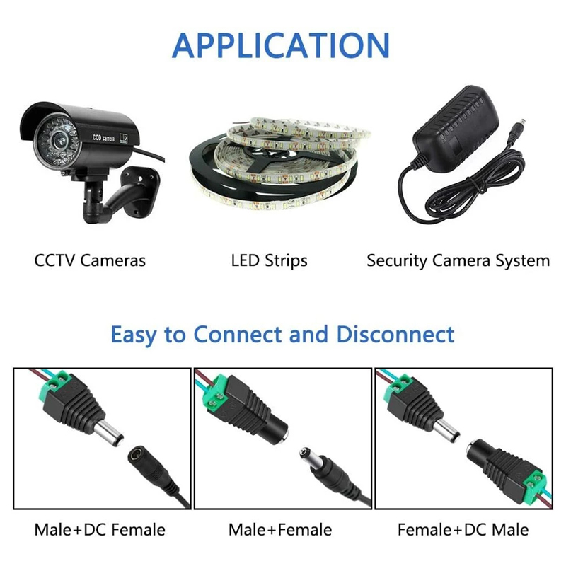 DC Connector Power Jack Plug Adapter 2.1 X 5.5MM 12V 5A Male+Female Power Connector for CCTV Camera Led Strip