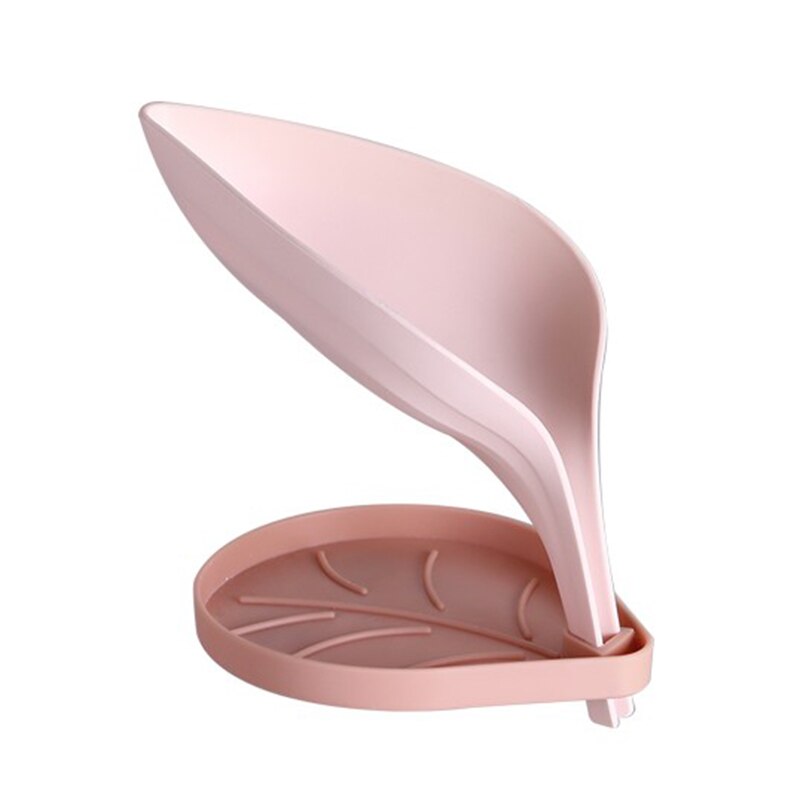 Porta sapone Doccia Scatola Di Immagazzinaggio di Sapone Accessori per il Bagno di Scarico Vassoio Cremagliera Pugno libero di Drenaggio Scatola di Plastica pasta Mensola A Muro Foglia: Colore rosa