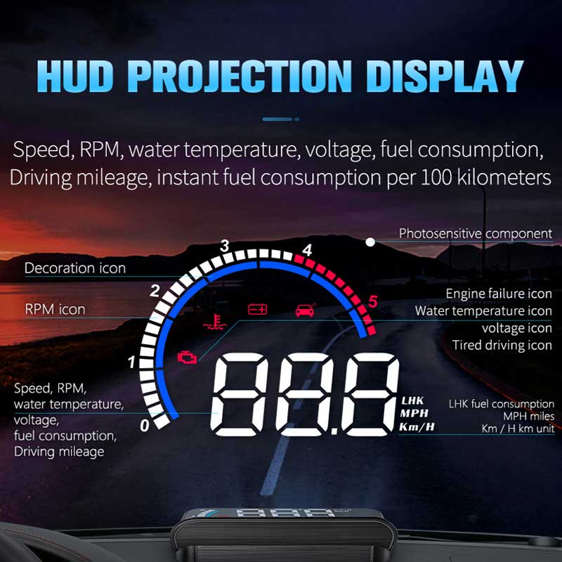 3.8 -tommers hd-bil-head-up-display bildisplay generell led-bildisplay bil varslingssystem for fart