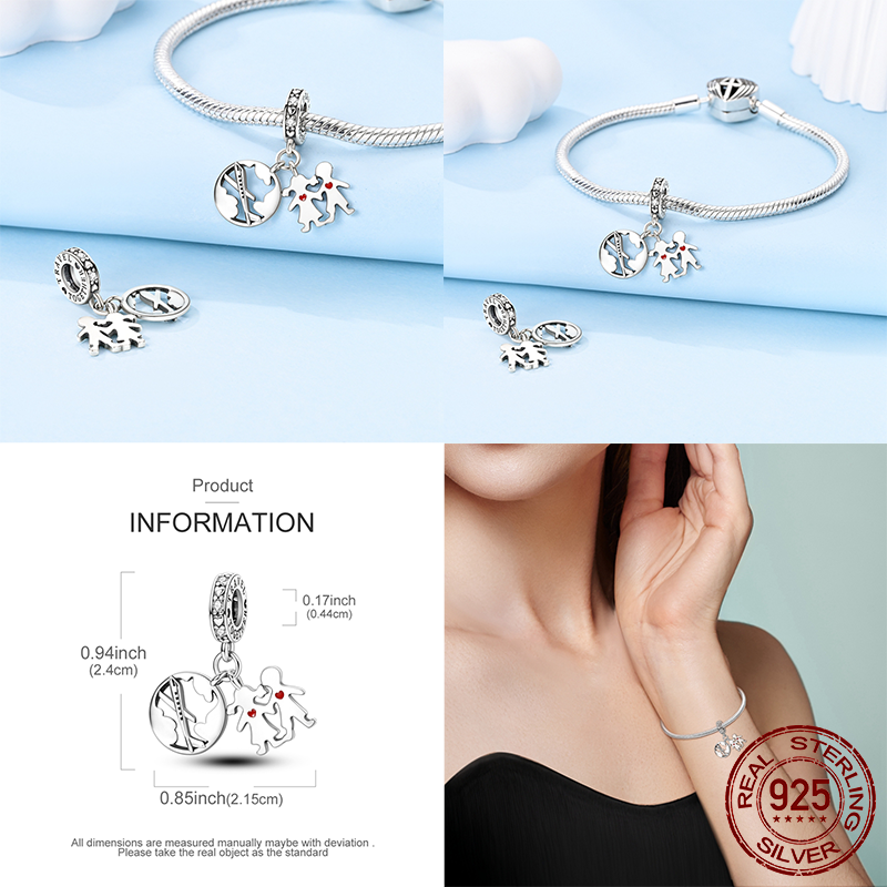 100% 925 argent Sterling avion monde Paris breloques pendentifs ajustement Original Bracelet fabrication de bijoux femme