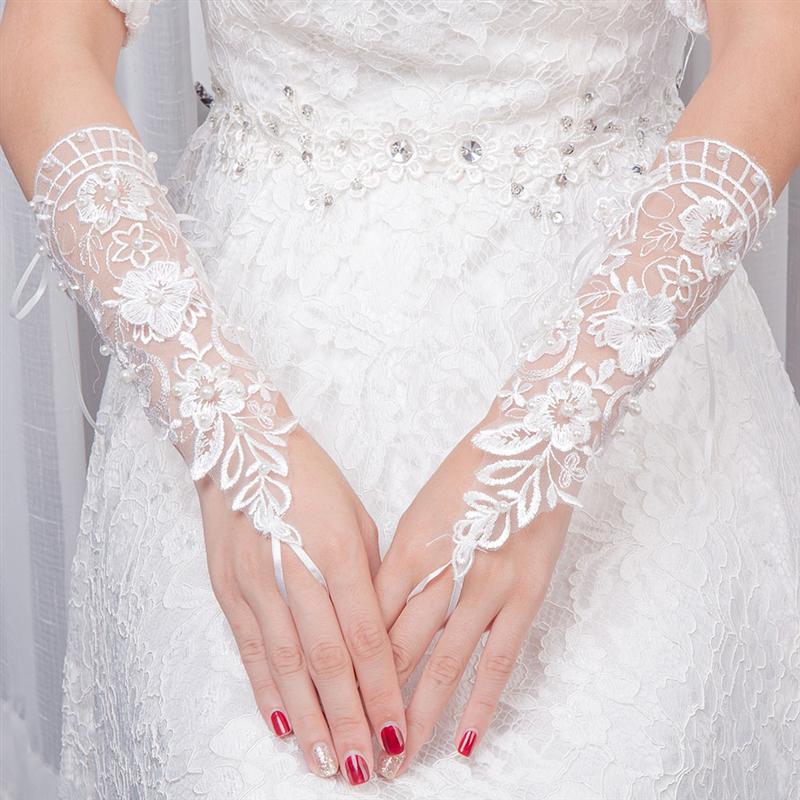 Lace Flower Bride Gloves Hollow Out Women Fingerless Bridal Gloves Short Wedding Glovesfor Women Bride Wedding Accessories: Default Title