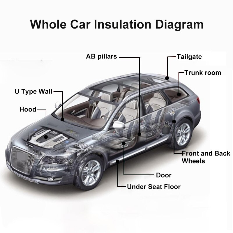 12pcs 50*30cm Car Hood Chassis Firewall Car Heat Shield Insulation Deadening Mat Ideal For Door Roof Floor Hood Chassis Trunk