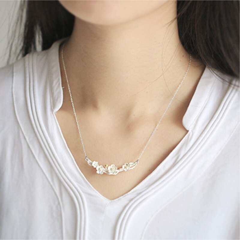 Zoete Pruim Koreaanse 925 Sterling Zilveren Temperament Persoonlijkheid Mode Vrouwelijke Sieraden Ketting SNE039