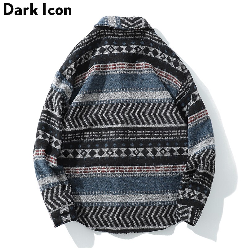 Mörk ikon geometrisk ylleskjorta män långärmad vårstamm herrskjorta streetwear kläder