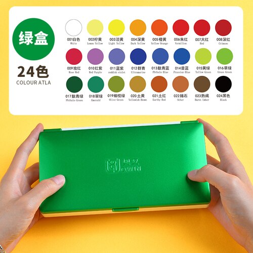Owin-Juego de acuarelas portátil, suministros de Arte de pintura de acuarela sólida, con pincel de acuarela transparente, 18/24 colores: 24 colors Green box