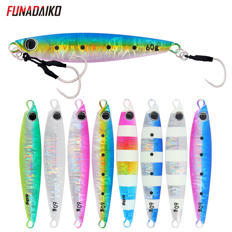 FUNADAIKO 5pcs/lot fishing jig Metal jig Jigging lure slow jig fishing jig lure micro jig 20g 30g 40g 60g jig with assist hook