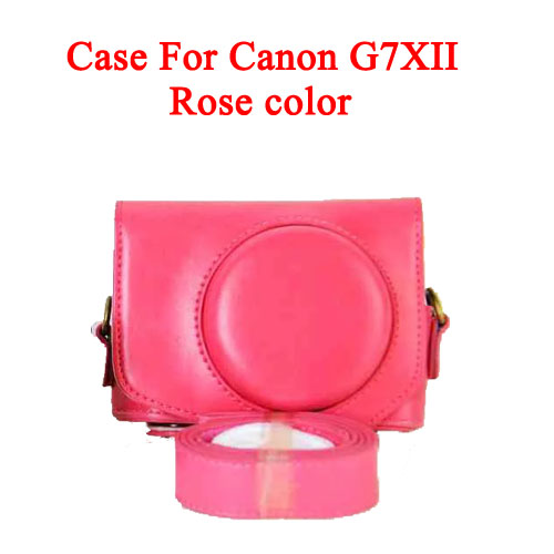 Pu Leather Camera Case Bag For Canon Powershot G7X mark 2 G7X II G7X2 G7XIII G7X III G7X Mark 3 luxury Camera Cover With Strap: G7X II -Rose red