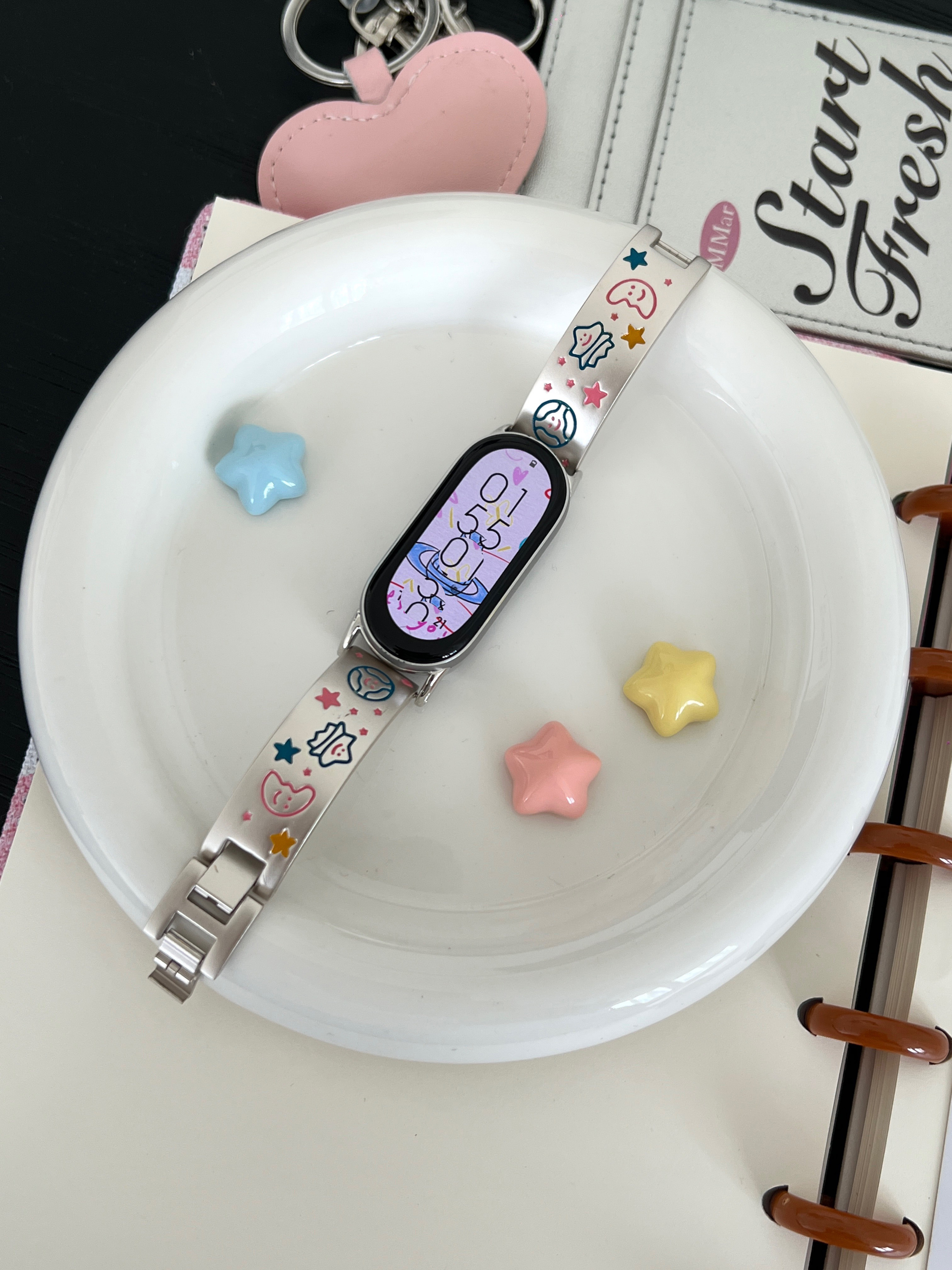 Bracelets de montre intelligente haut de gamme : bracelets durables et élégants pour montre Xiaomi Miband - Meilleures bandes de remplacement Lune, étoiles, graffiti, métal: XS / 天空蓝