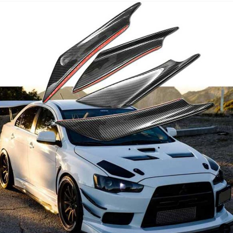 4PCS Carbon Fiber Style Car Bumper Fin Canard Splitter Diffuser Valence Spoiler Lip