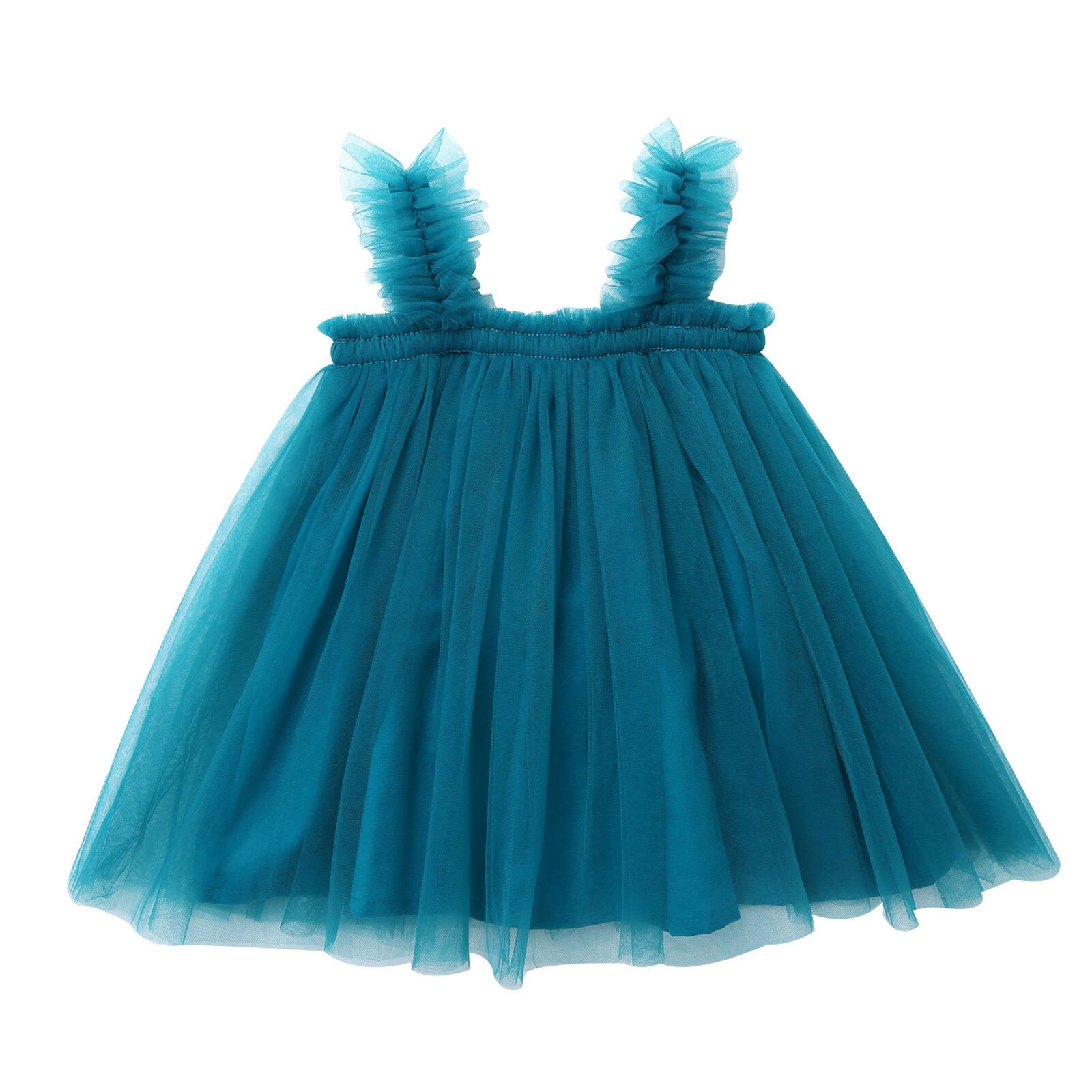 Infant Baby Girls Skirt Shoulder Straps A Word Shoulder Sleeveless Girl Mesh Tutu Dress for Summer Birthday Party Baby Clothes: Peacock Blue / 110