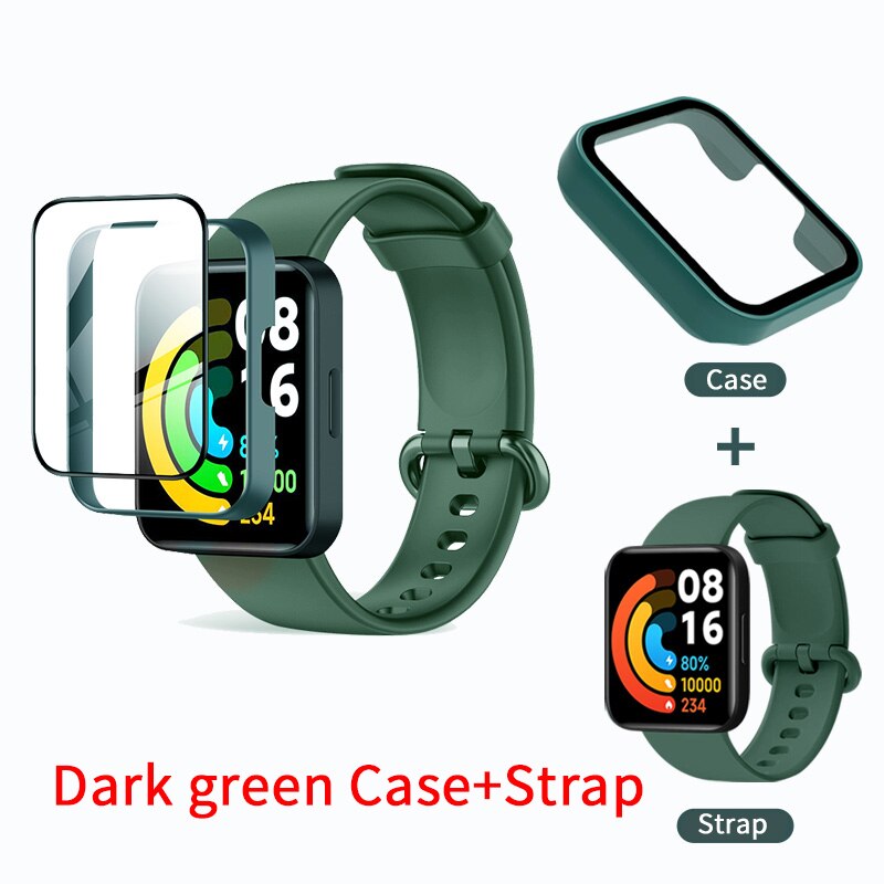 Szklane etui 9D + pasek do zegarka Redmi Watch 2 Lite PC Hard Cover Screen Protector Watchband Bransoletka do zegarka Redmi Watch2 Lite Akcesoria: Black