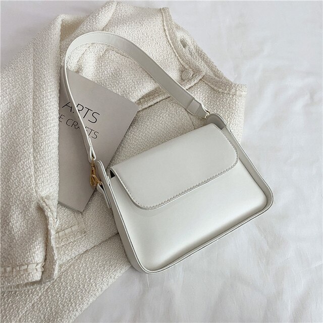 Borsa a patta semplice in tinta unita per donna borsa a tracolla in pelle PU borsa per ascelle Fashin borsa per ascelle Casual Designer borsa da donna: white-2