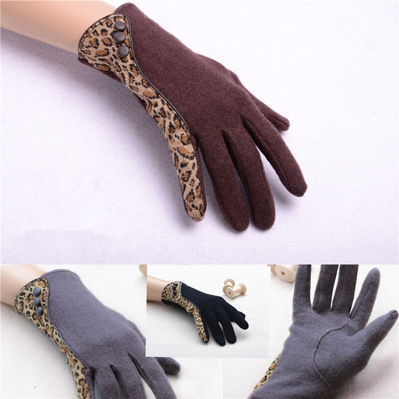 Guantes con botón de leopardo Retro, guantes clásicos de lana para mujer, guantes cálidos y finos para conducir en otoño e invierno D20