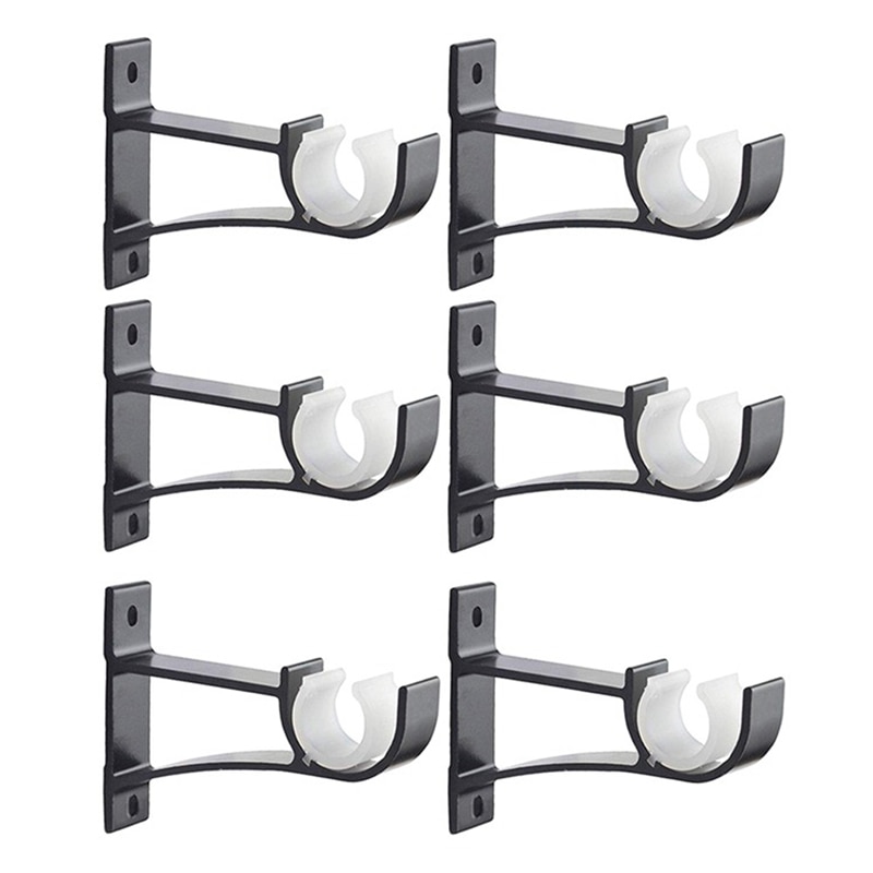 Supports de tringle à rideau simple, en alliage d&#39;aluminium, robuste (noir), 6 pièces: Default Title