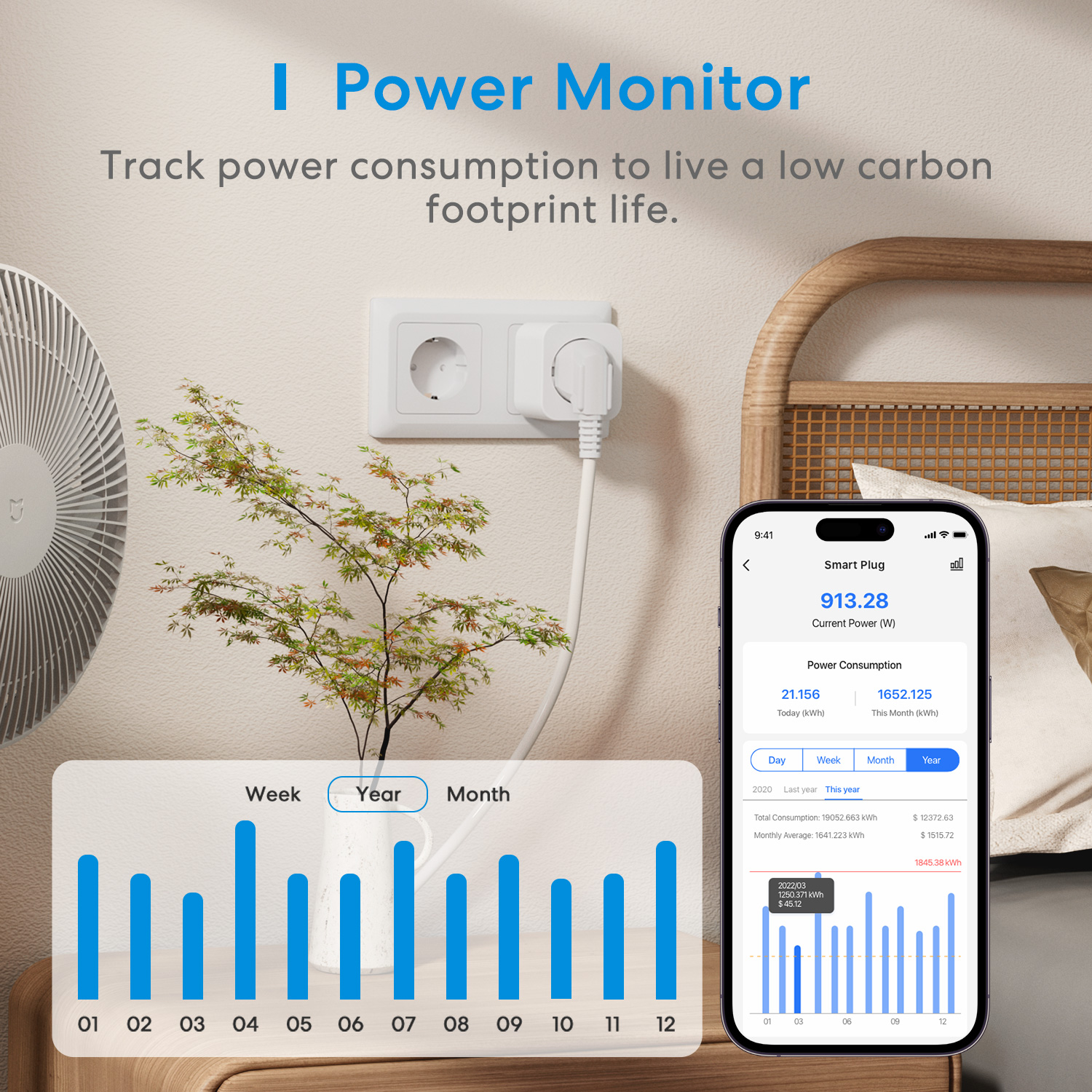 Meross 16A HomeKit enchufe inteligente con Monitor de energía enchufe WiFi UE Control remoto por voz compatible con asistente de Google Alexa SmartThings