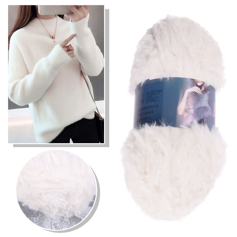 2PCS Imitation Wool Super Soft Fur Yarn Chunky Fluffy Faux Fur Yarn Eyelash Yarn for Crochet Knit (White)
