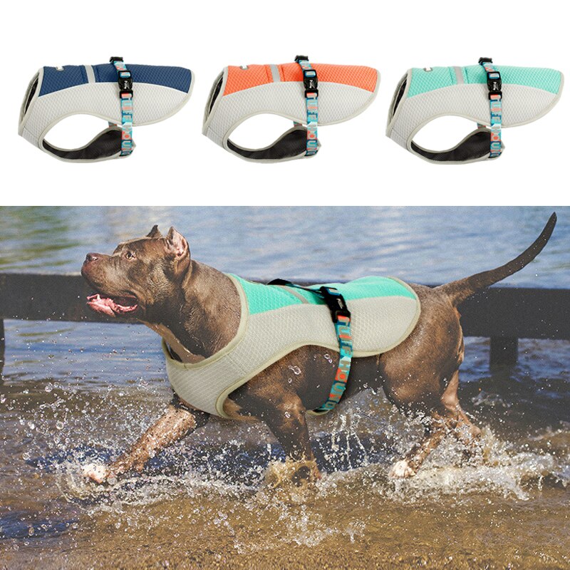 Hund kylväst jacka sommar andas mesh kylsele hundar justerbar reflekterande värmeslag kläder kappa husdjur kläder