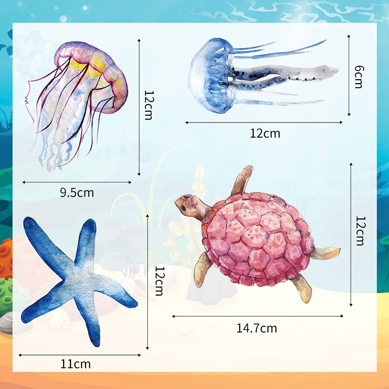 Pegatinas de pared de mundo submarino de dibujos animados para habitaciones de niños, decoración de pared de baño, tiburón, medusas, animales marinos, calcomanías de pared para decoración del hogar DIY