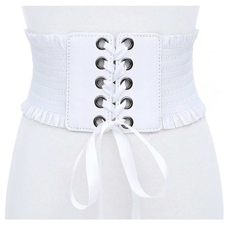 Cinturón ancho de cuero PU suave para mujer, corsé de encaje blanco y negro, cinturón femenino para vestido de boda: white style 1