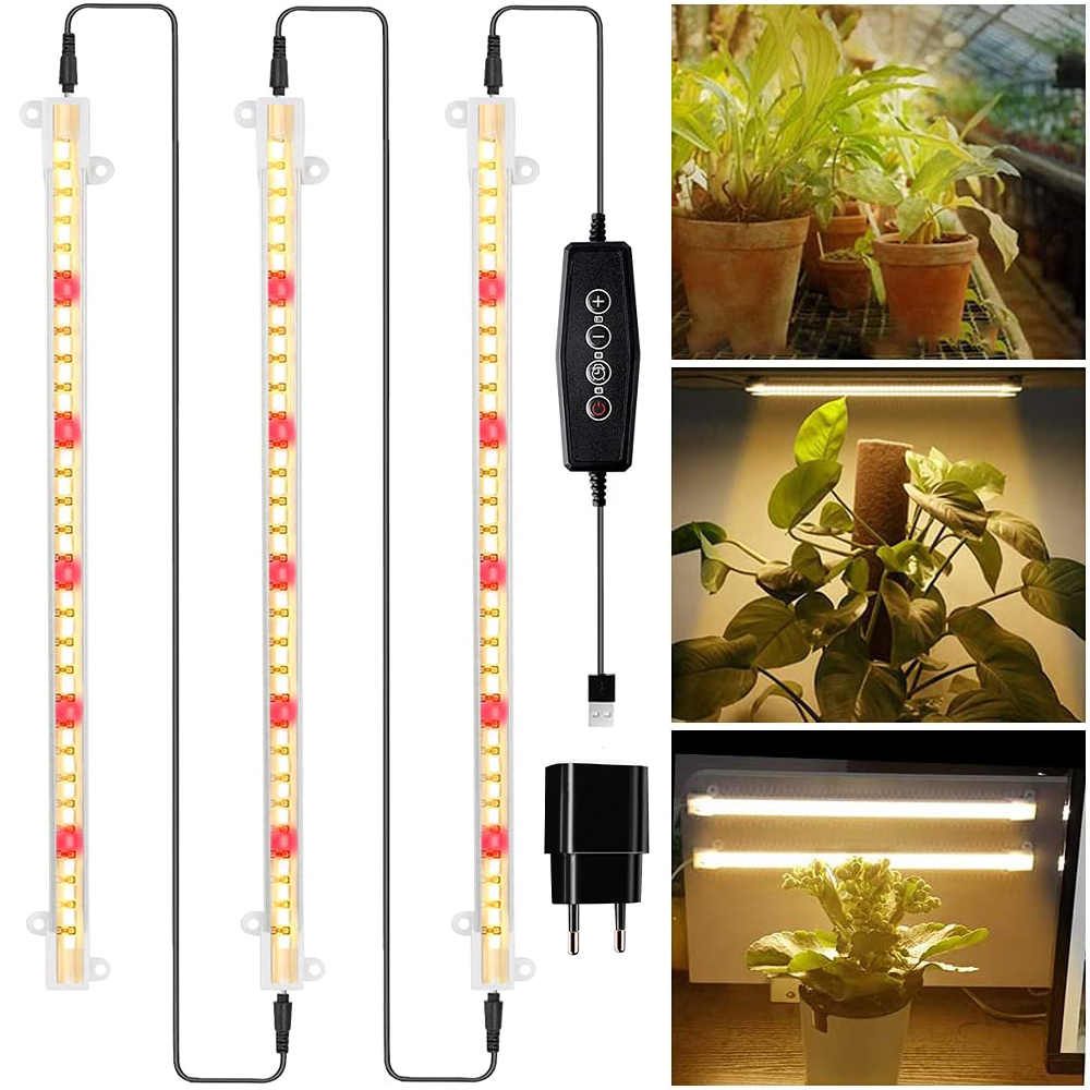 3500K Volledige Spectrum Zonlicht Led Grow Light Strips Auto On/Off Timing 4/8/12 Uur plant Groeien Lamp Indoor Zaailingen Phytolamp: USB 3 Strips with EU