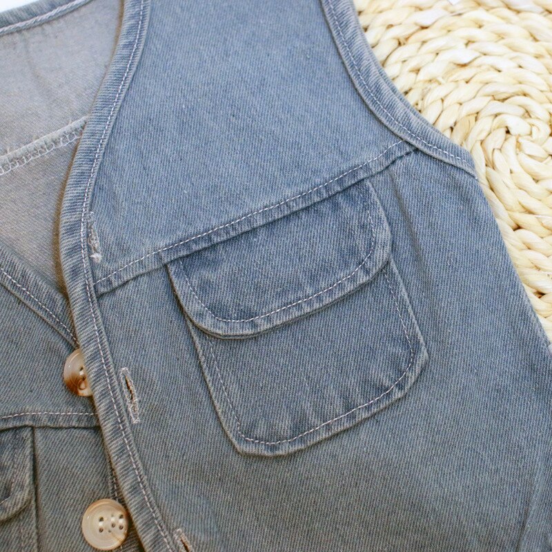Primavera bebê meninos meninas roupas azul e branco sem mangas denim colete moda bebê outerwear roupas da criança