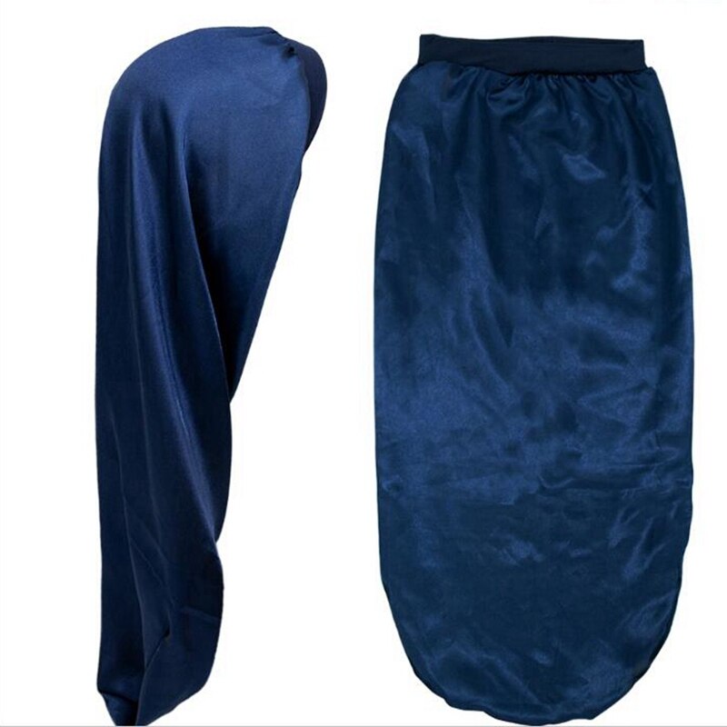 Afrikaanse vrouwelijke zijden tulband hoofddoek lange mutsen voor vrouwen slaapmuts satijnen print haar muts vlecht slouchy hoed tb -83b: Marineblauw