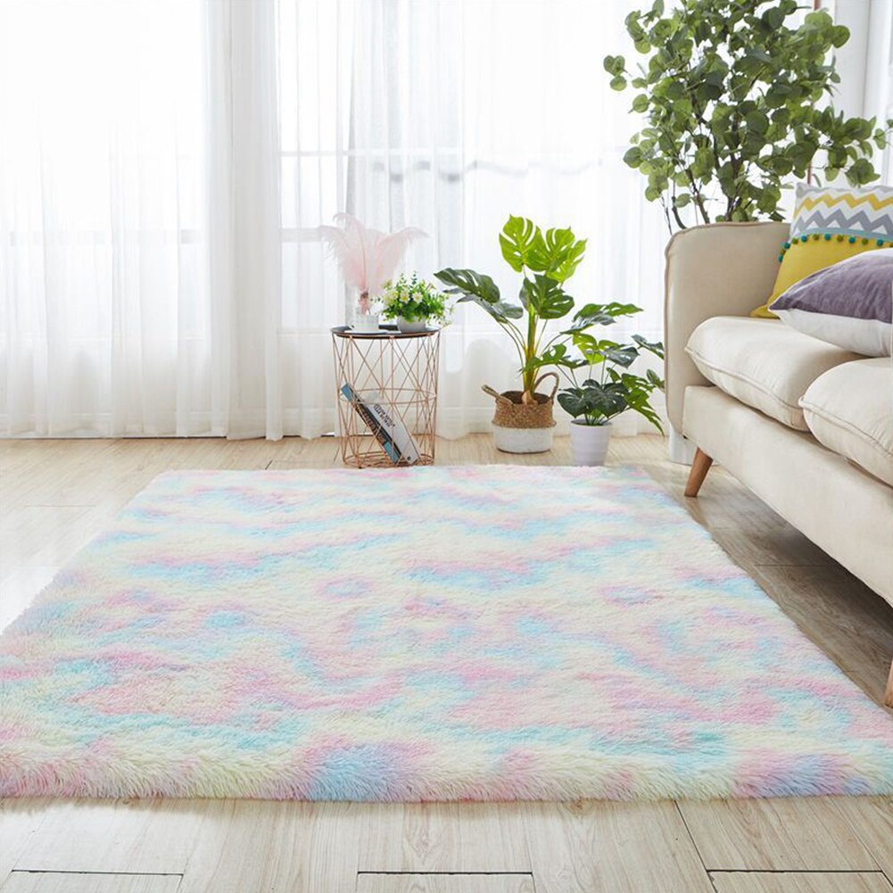 Kids Bedroom Living Room Luxury Velvet Cute Rainbow Area Rug Fluffy Home Decor Carpet Nursery Anti Slip Tie Dyed Extra Soft