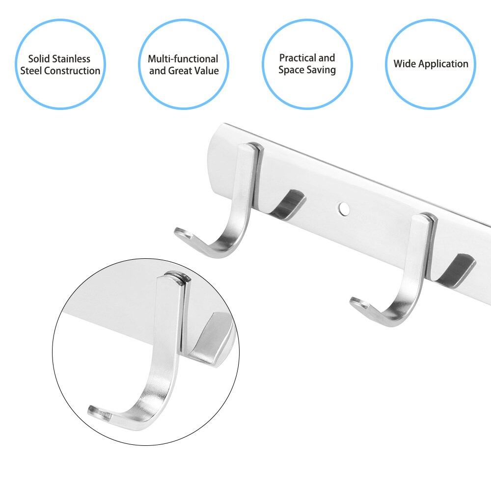JUSHFO Multi-functional Hook Rail Coat Hook Stainless Steel Coat Hook Wall Hook 4 6 Hook Space Saving 1PC