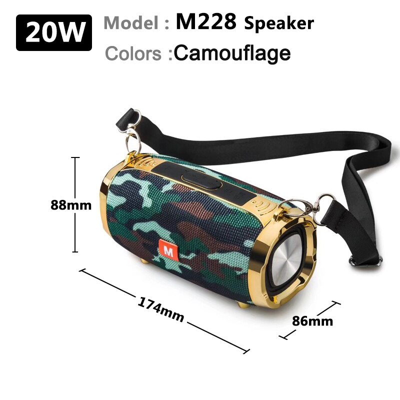 50W altoparlante senza fili del bluetooth esterno subwoofer portatile 3D stereo speaker 4000mAh music center, batteria 48 ore FM/AUX/TF: 20W  Camouflage